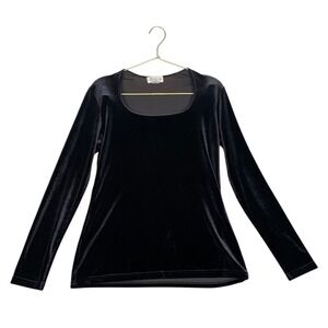 VTG Y2K Black Gantos‎ Velvet Long Sleeve Top Whimsigoth Witchy VampBlouse Size S